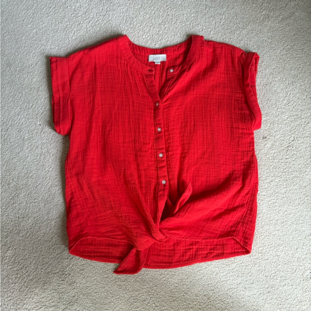LOFT button/tie blouse
